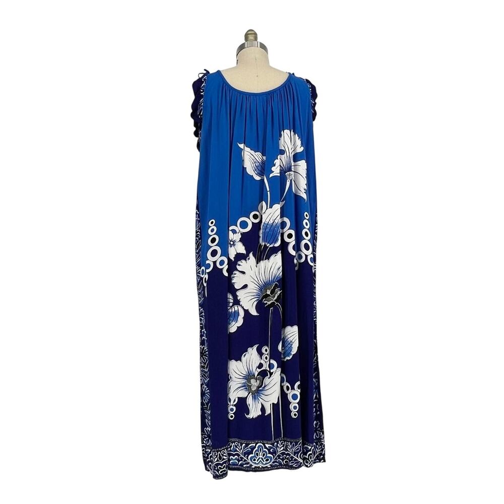 Vintage Thai Batik Sleeveless Floral Midi Shift Dress size Medium/Large - Picture 3 of 10